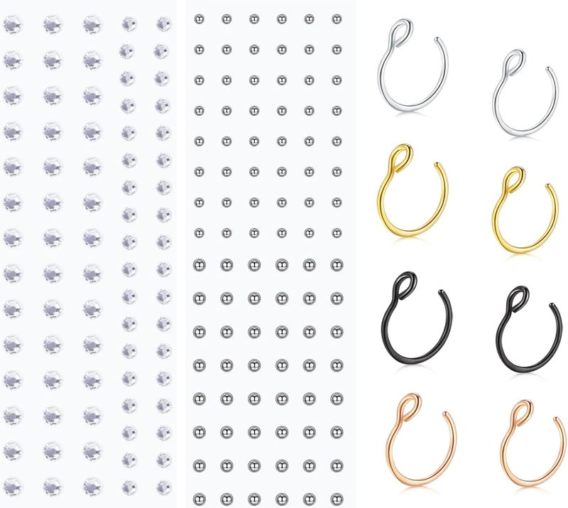 MODRSA Fake Nose Stud Fake Nose Ring Stud Fake Nose Piercing Fake Lip Ring Fake Earrings Stud Silver Gold Fake Cartilage Helix Earring Clip on Earring Hoop Fake Eyebrow Ring Fake Bridge Piercing - Image 1